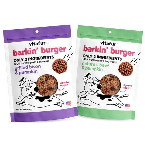 Vitafur Barkin Burger Dog Treats Combo Pack | Bison and Pumpkin + Beef and Pumpkin Grain Free Dog Treats