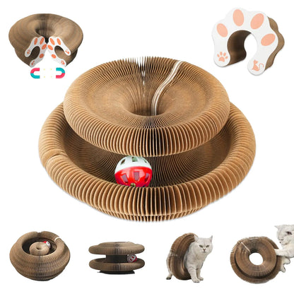 FOTN Kitty Kurlz Cat Toy Magic Organ Cat Interactive Scratcher Cardboard with Bell Ball Foldable & Changeable Accordion Shape Exercise Anxiety Relief Toy for Indoor Cats(1PCS)